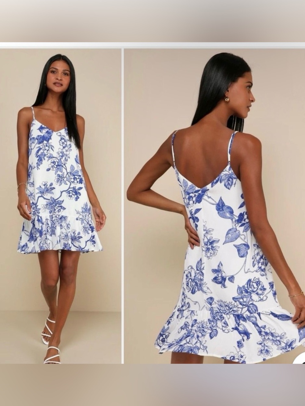 Lulus Garden Bloom Blue and White Floral Print Ruffled Shift Dress